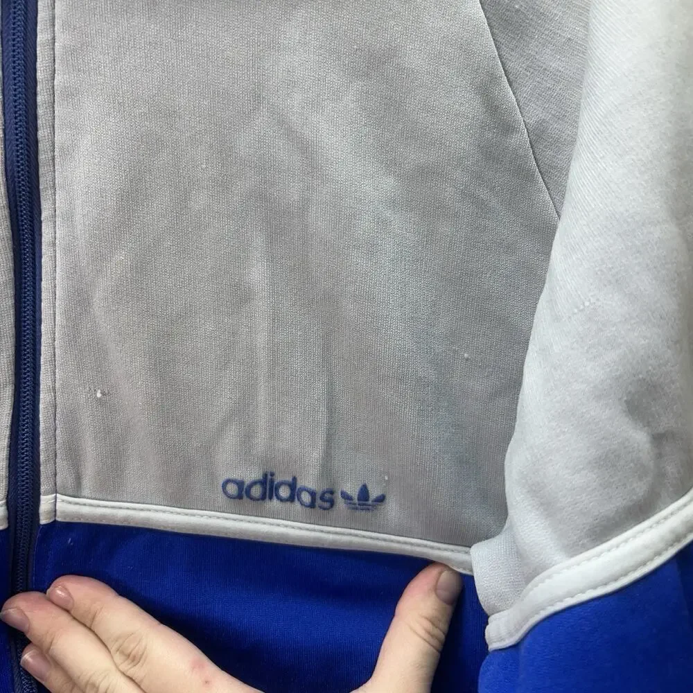 Vintage 70s/80s Adidas Trefoil Track Jacket – Blue & Gray Beckenbauer Style Sz S